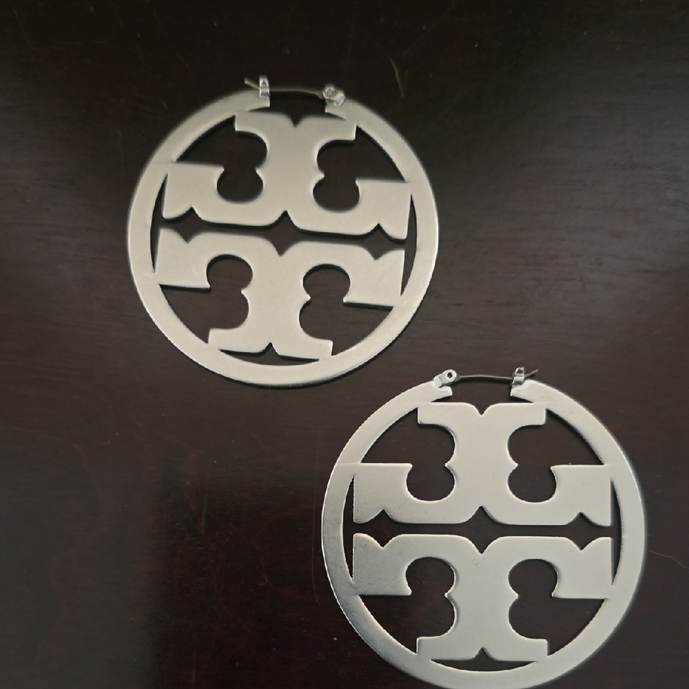 Tory Burch Silver Miller Statement Hoop Earrings